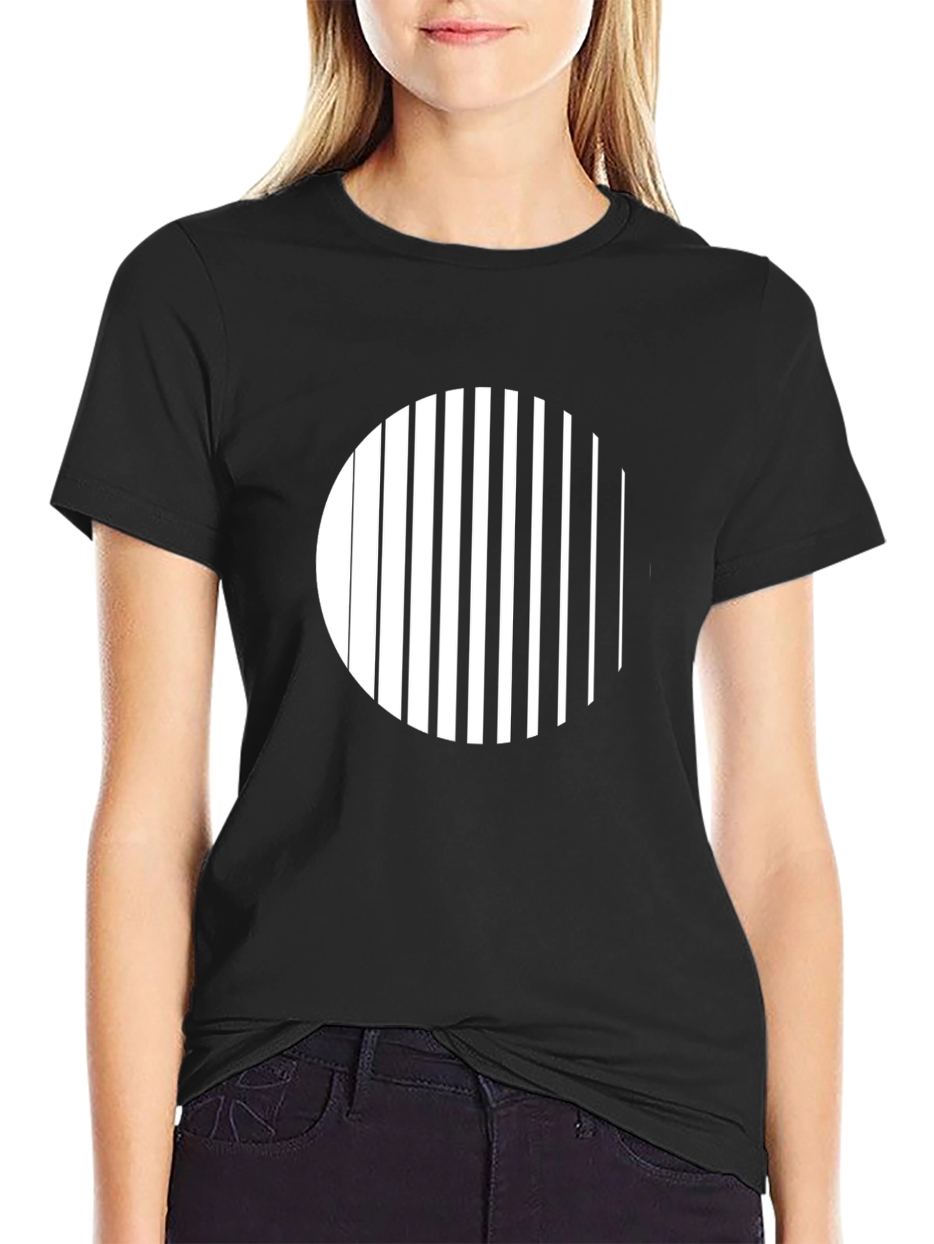 Modern Striped Circle Graphic Black T-Shirt