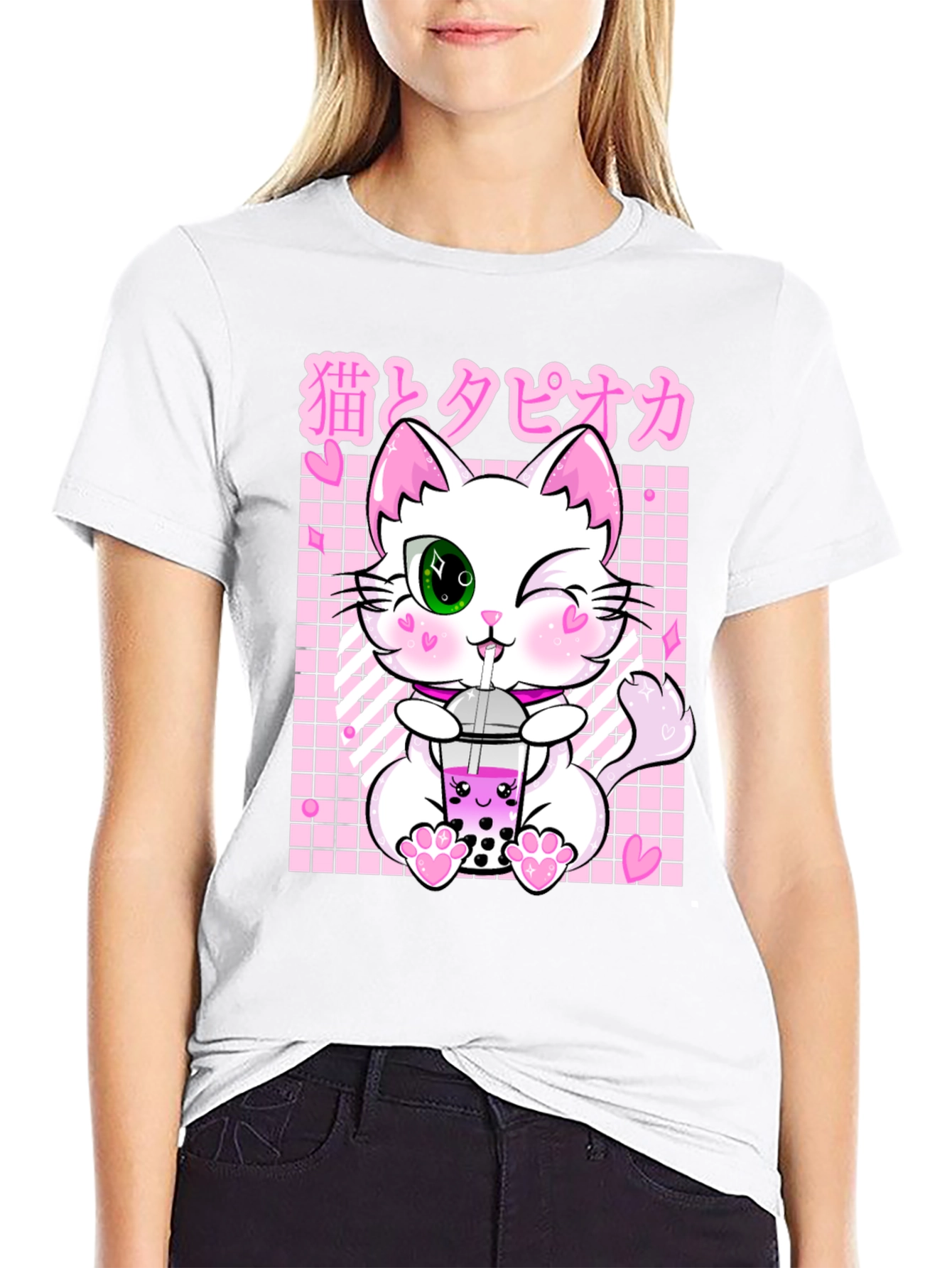 Kawaii Cat Boba Tea Graphic T-Shirt