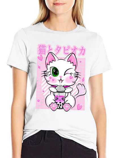 Kawaii Cat Boba Tea Graphic T-Shirt