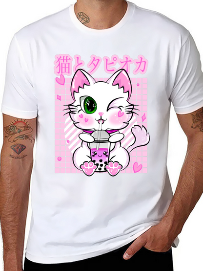 Kawaii Cat Boba Tea Graphic T-Shirt