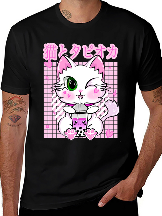 Kawaii Cat Boba Tea Graphic T-Shirt
