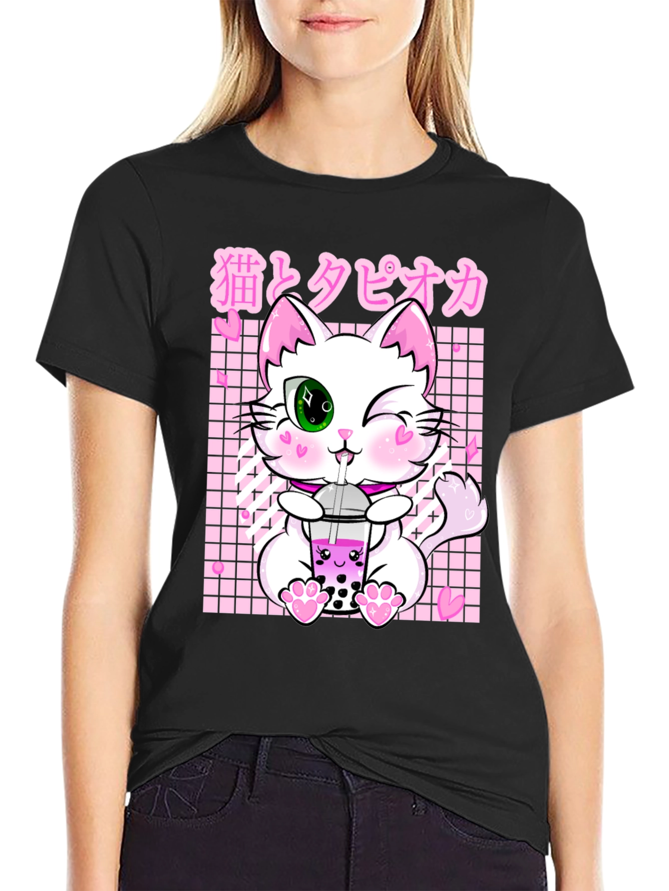 Kawaii Cat Boba Tea Graphic T-Shirt