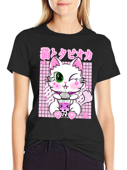 Kawaii Cat Boba Tea Graphic T-Shirt