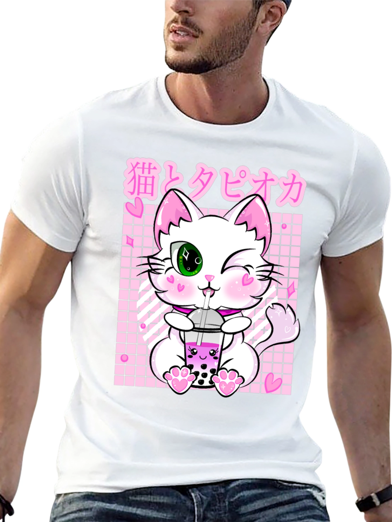 Kawaii Cat Boba Tea Graphic T-Shirt