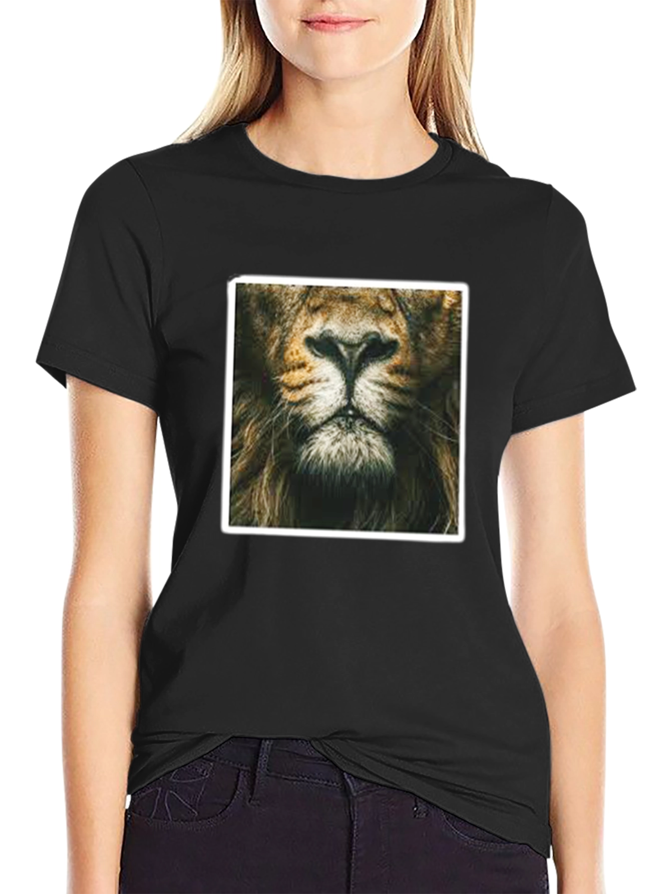 Lion Face Graphic Print Black T-Shirt