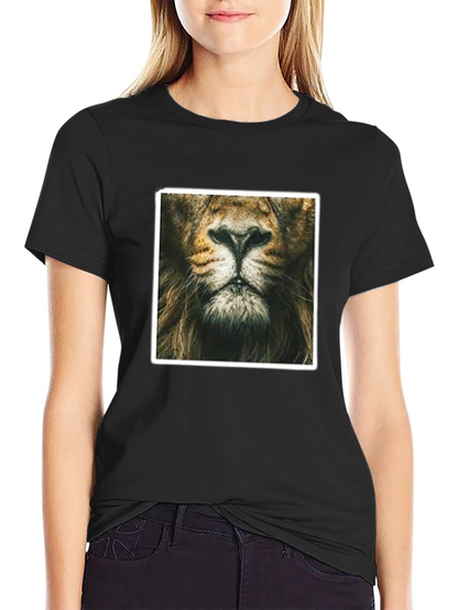 Lion Face Graphic Print Black T-Shirt