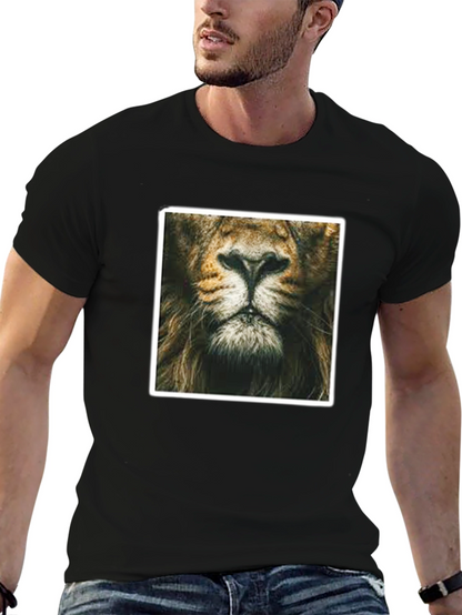 Lion Face Graphic Print Black T-Shirt