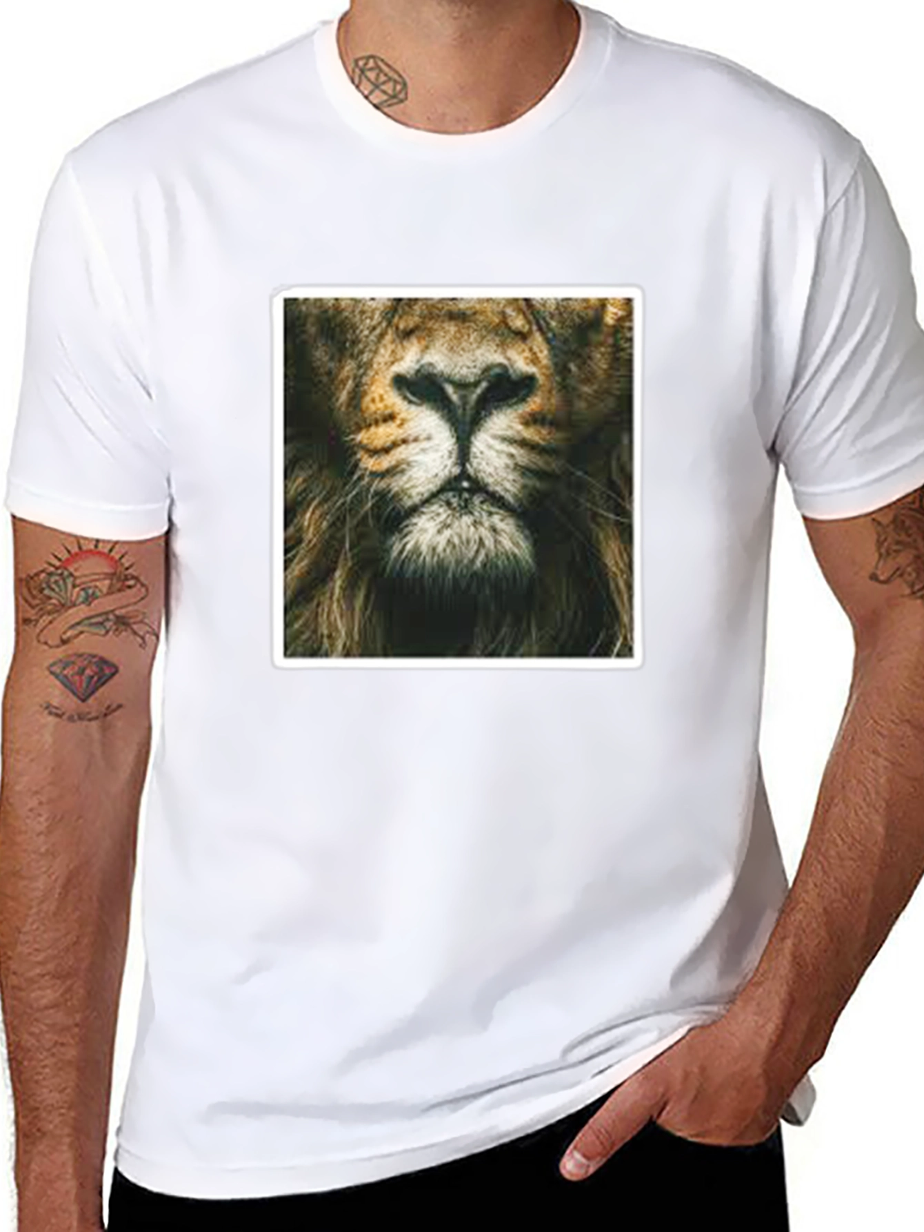 Lion Face Graphic Print Black T-Shirt