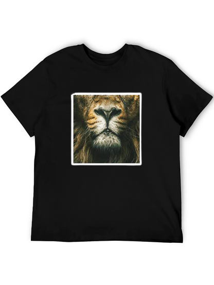Lion Face Graphic Print Black T-Shirt