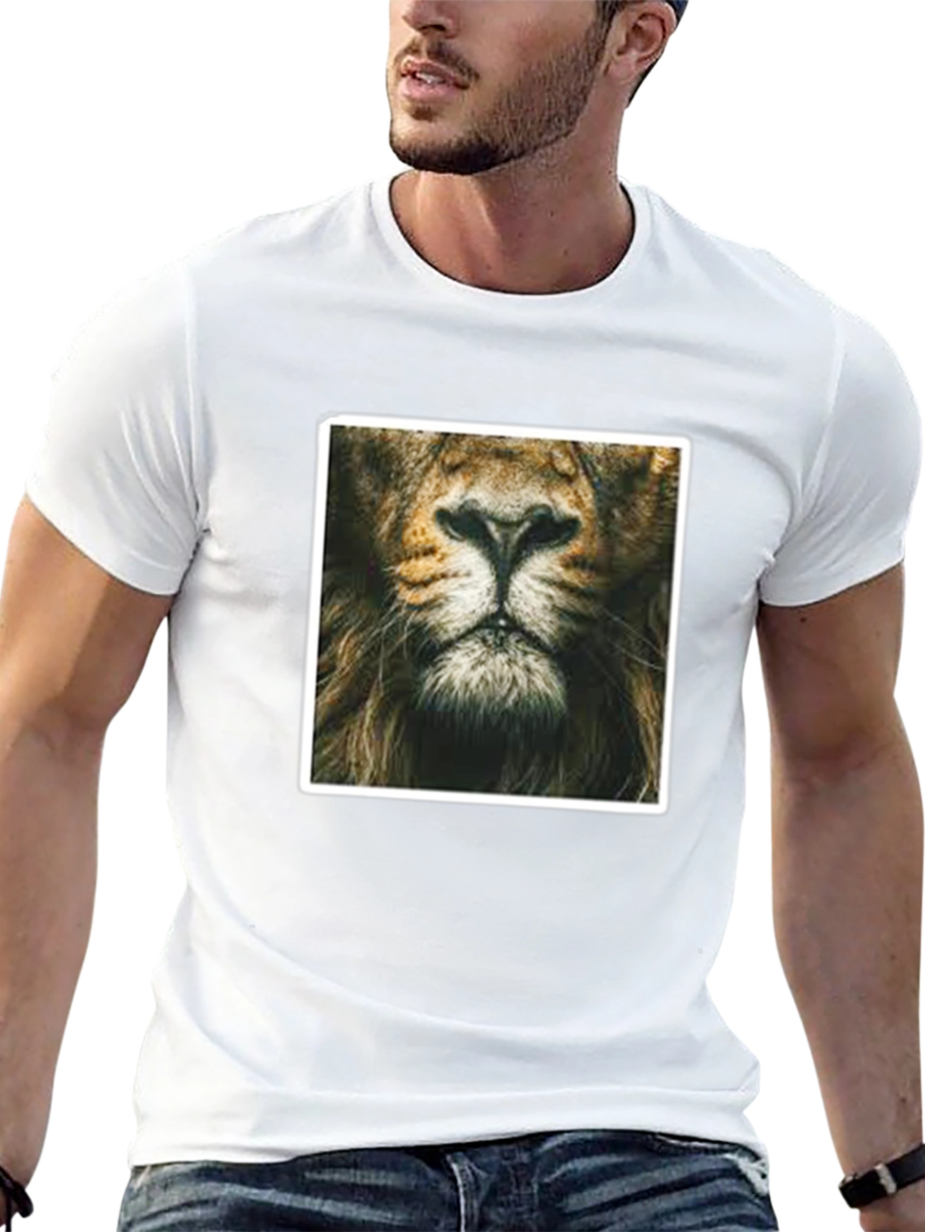 Lion Face Graphic Print Black T-Shirt