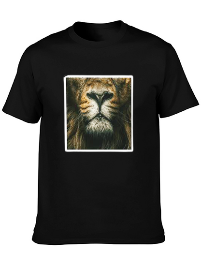 Lion Face Graphic Print Black T-Shirt