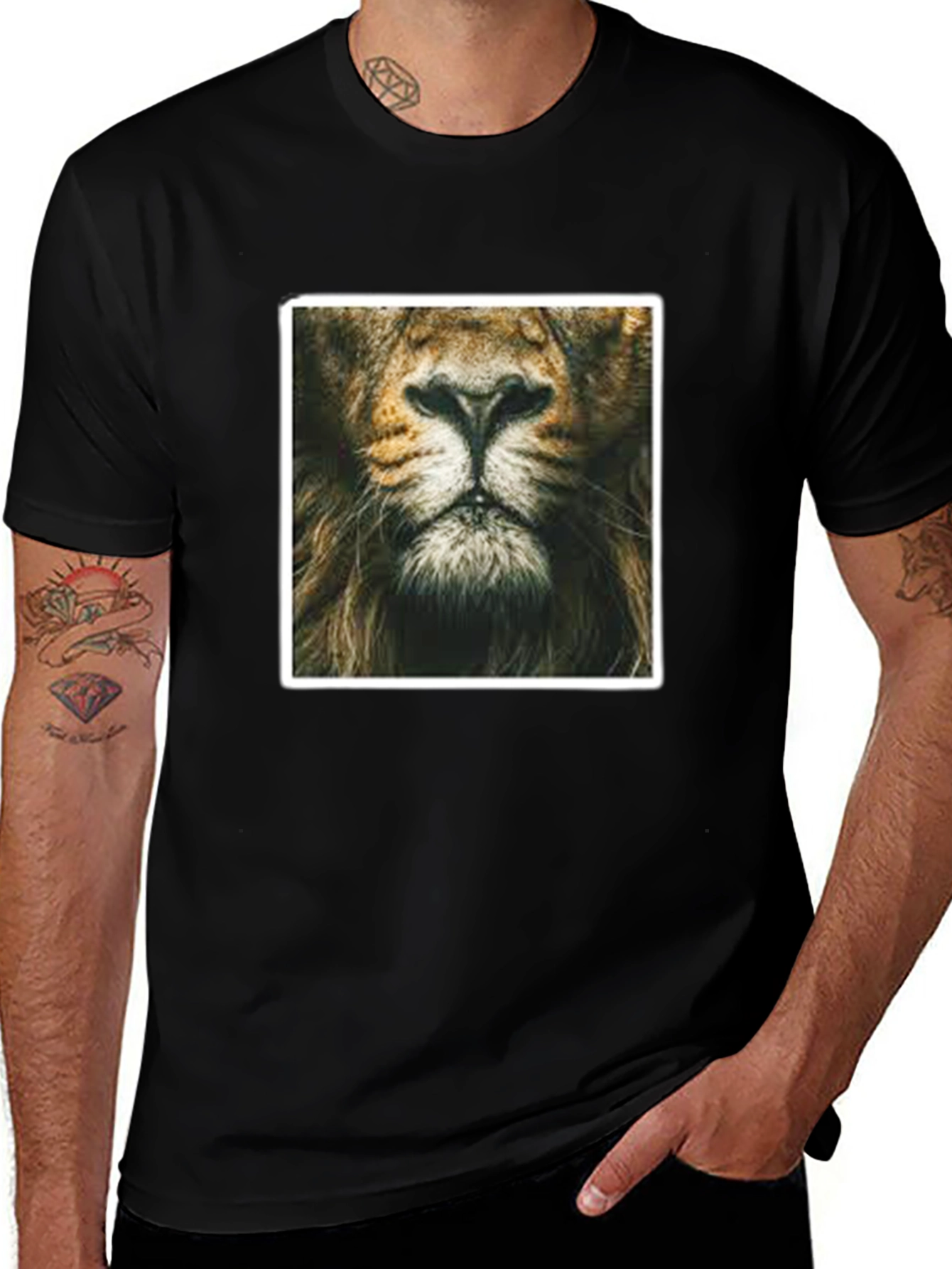 Lion Face Graphic Print Black T-Shirt