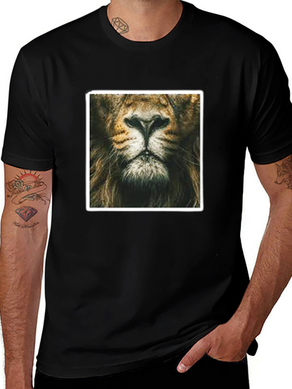 Lion Face Graphic Print Black T-Shirt