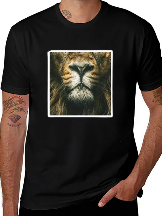 Lion Face Graphic Print Black T-Shirt