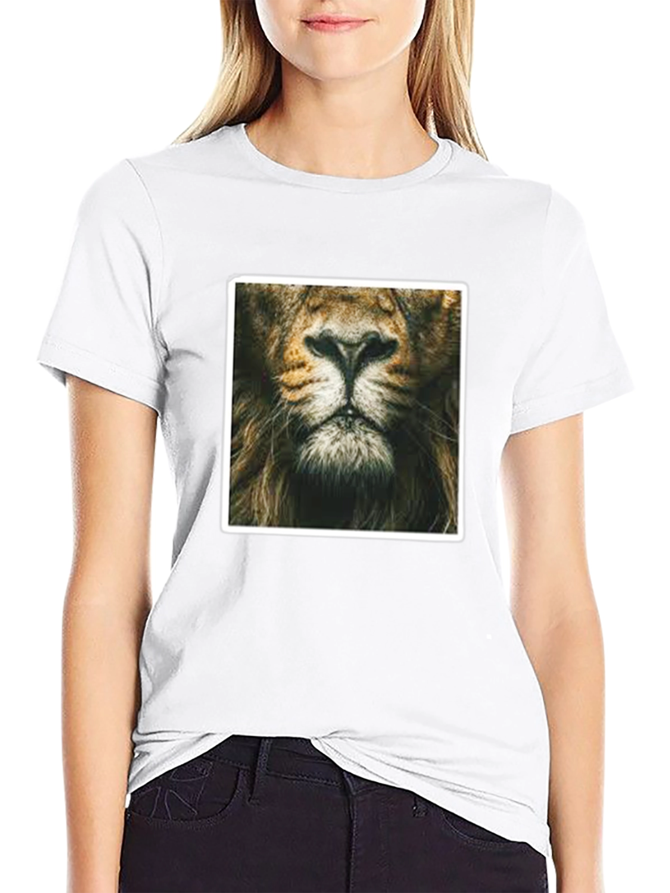 Lion Face Graphic Print Black T-Shirt