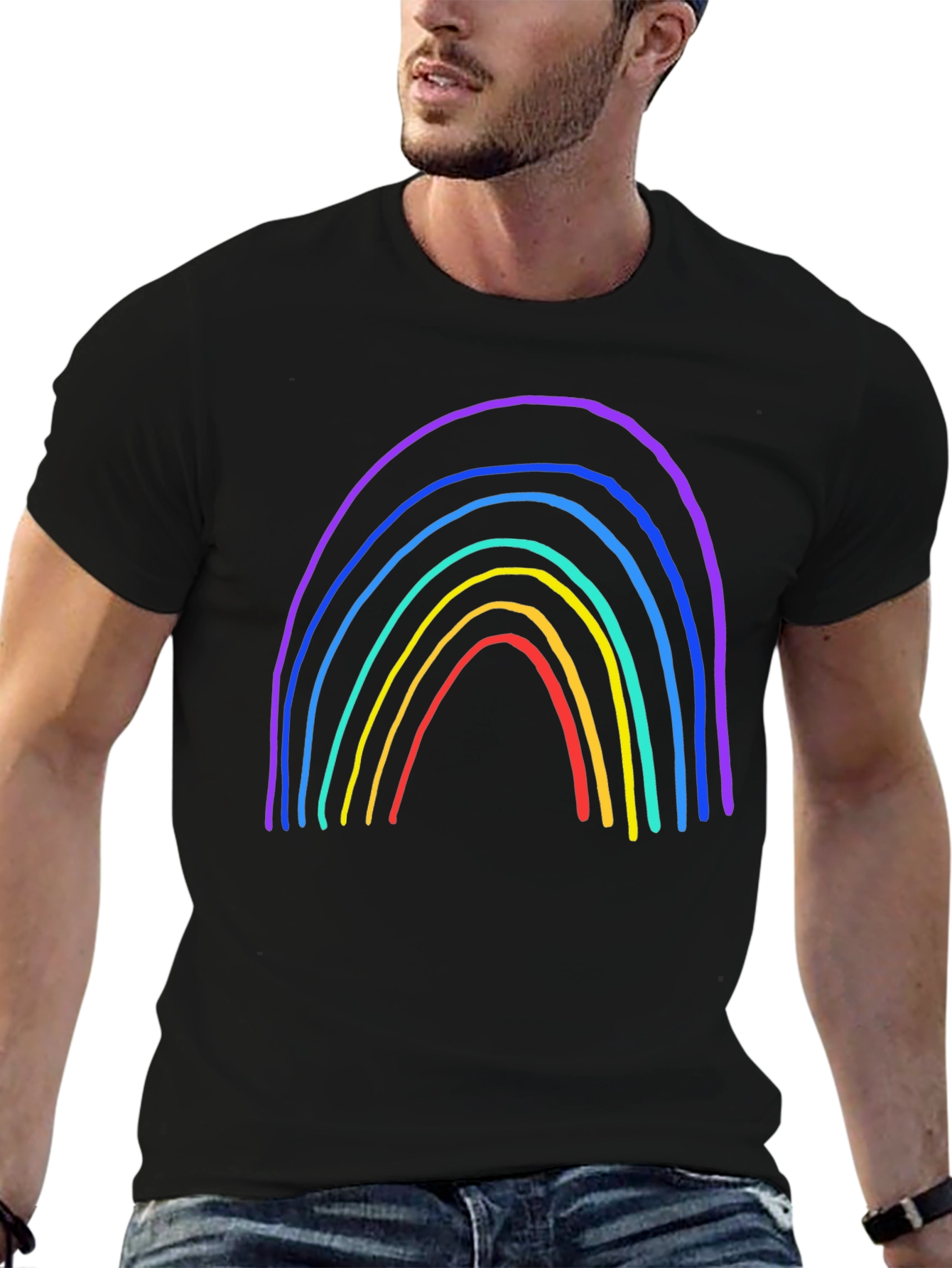 Rainbow Graphic Print Black T-Shirt