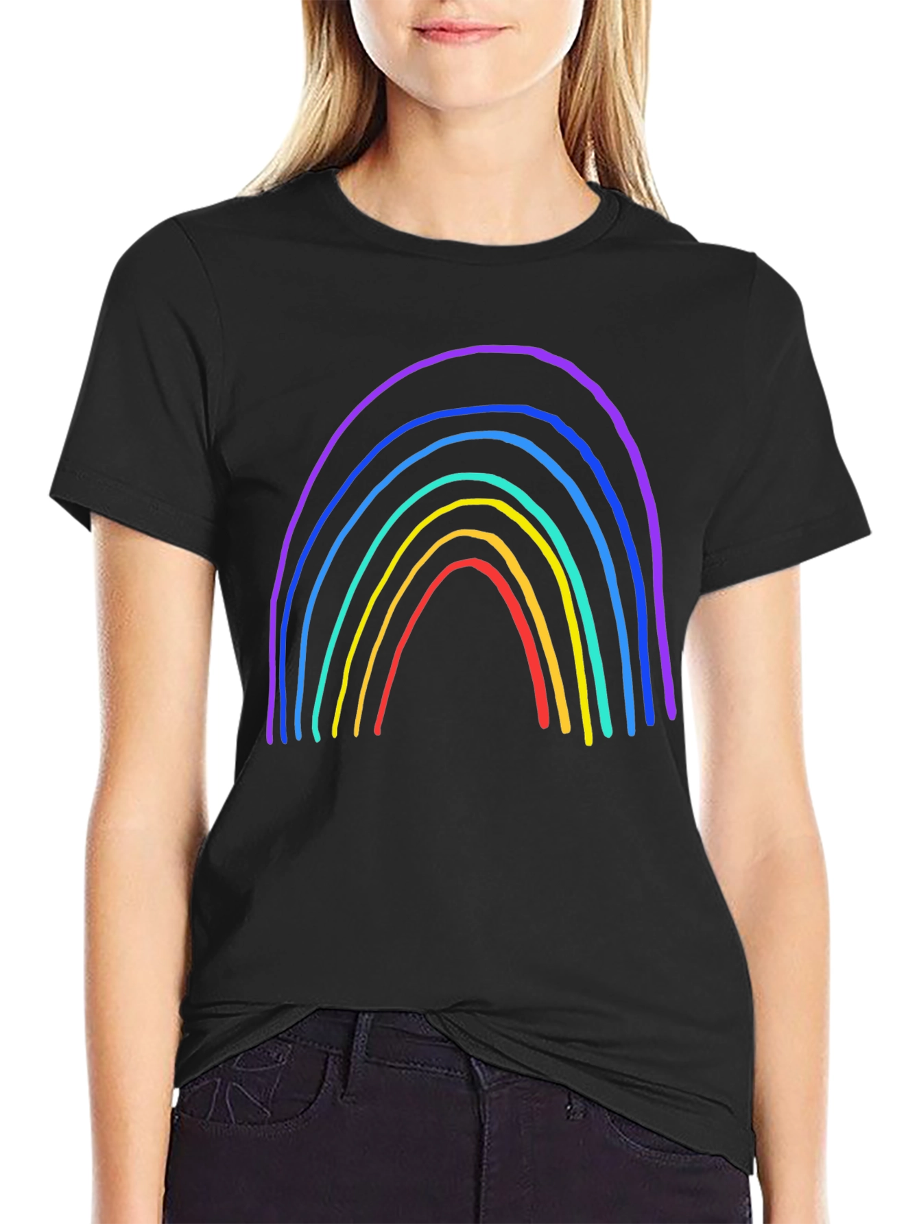Rainbow Graphic Print Black T-Shirt
