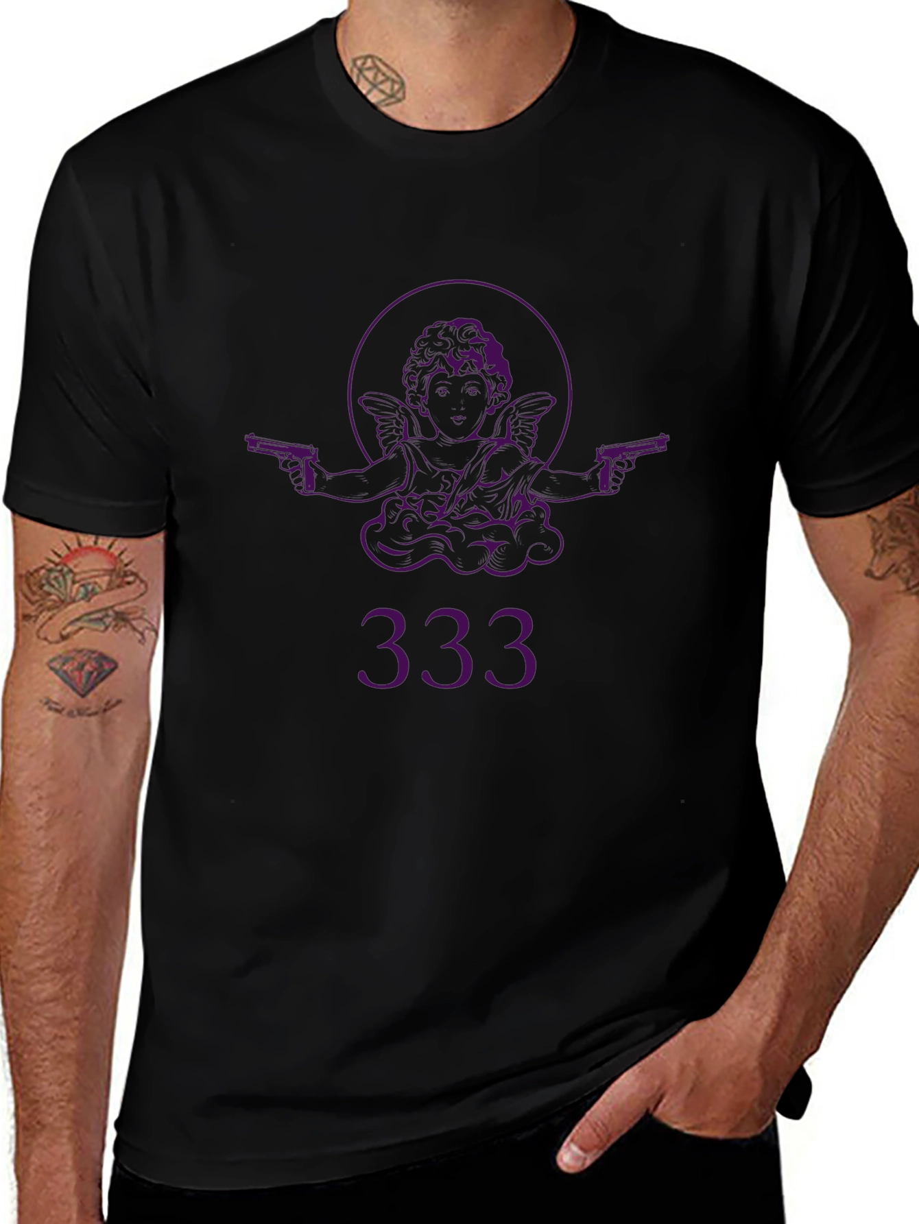 Angel with Guns Graphic Black T-Shirt - Edgy Streetwear