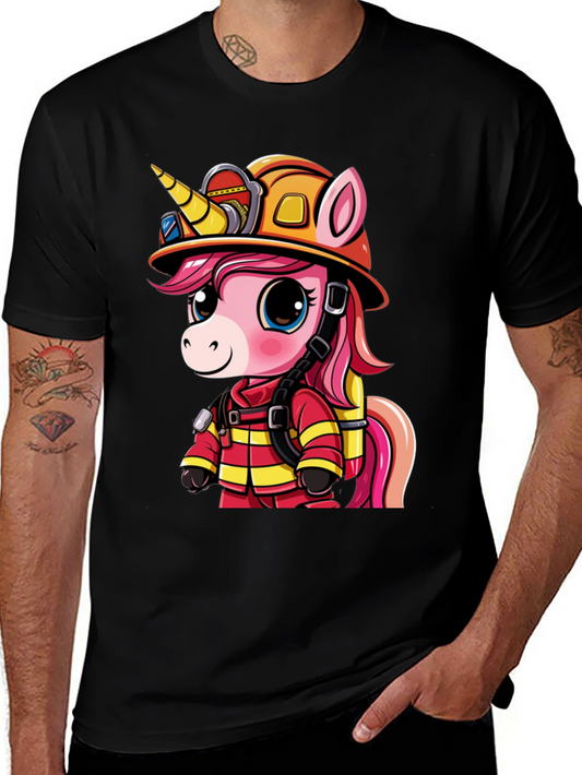 Unicorn Firefighter T-Shirt - Cartoon Graphic Tee