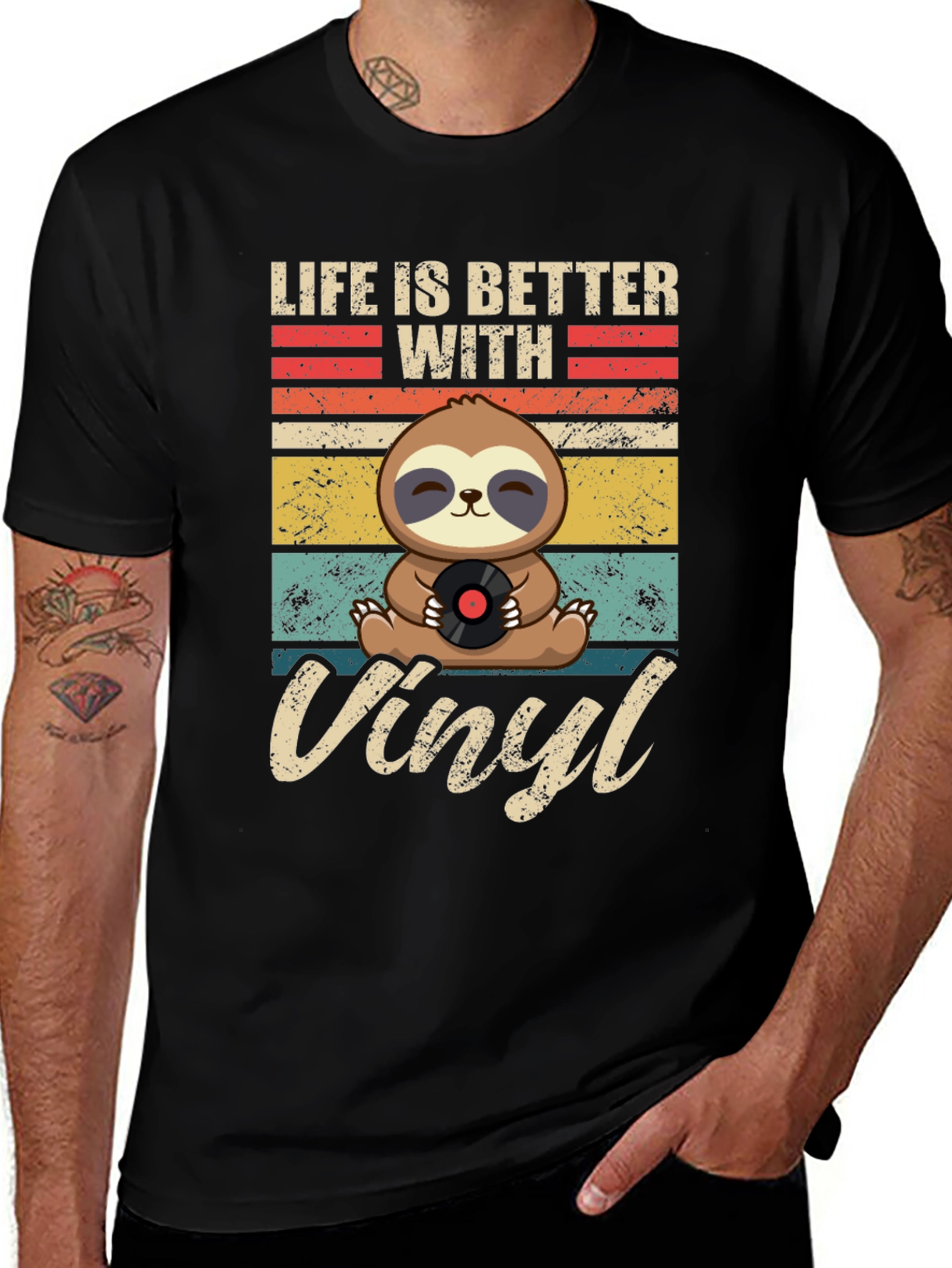 Life is Better with Vinyl Sloth Graphic T-Shirt