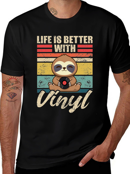 Life is Better with Vinyl Sloth Graphic T-Shirt