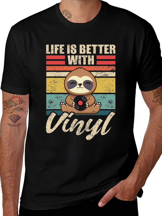 Life is Better with Vinyl Sloth Graphic T-Shirt