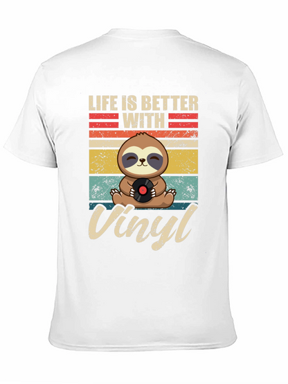 Life is Better with Vinyl Sloth Graphic T-Shirt