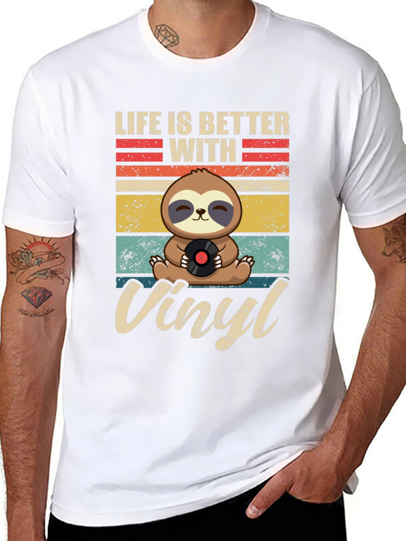 Life is Better with Vinyl Sloth Graphic T-Shirt