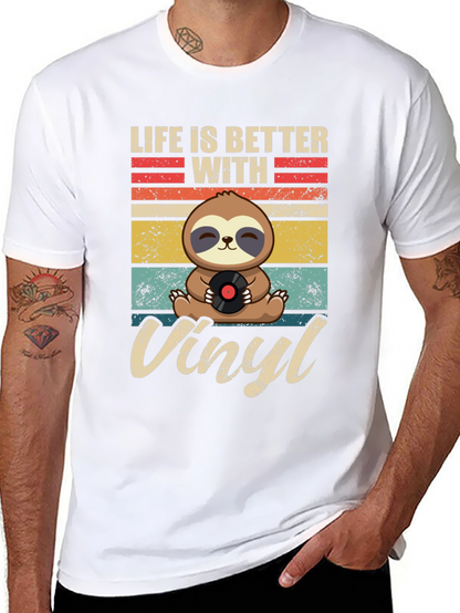 Life is Better with Vinyl Sloth Graphic T-Shirt