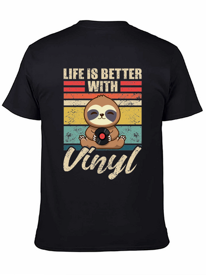 Life is Better with Vinyl Sloth Graphic T-Shirt