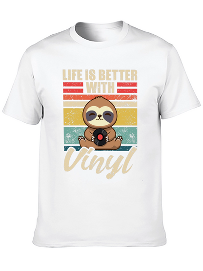 Life is Better with Vinyl Sloth Graphic T-Shirt