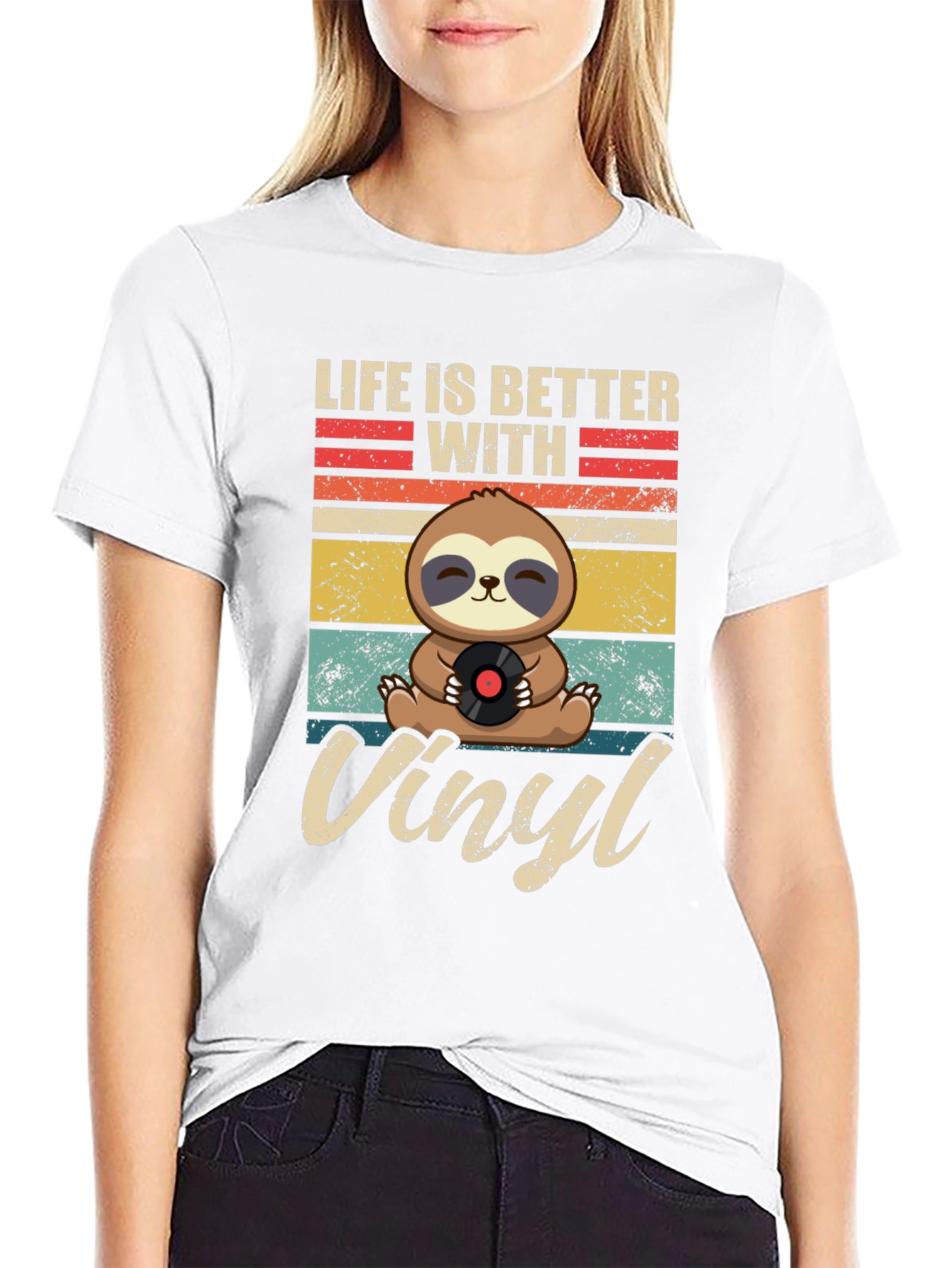 Life is Better with Vinyl Sloth Graphic T-Shirt