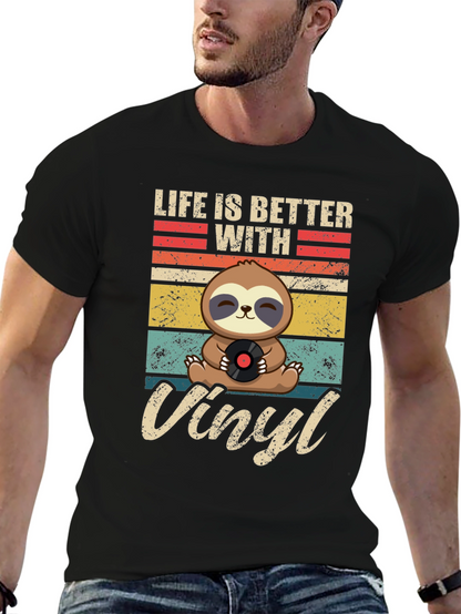 Life is Better with Vinyl Sloth Graphic T-Shirt