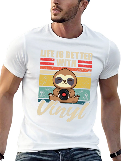 Life is Better with Vinyl Sloth Graphic T-Shirt