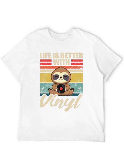 Life is Better with Vinyl Sloth Graphic T-Shirt