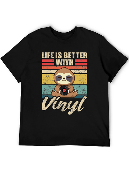 Life is Better with Vinyl Sloth Graphic T-Shirt