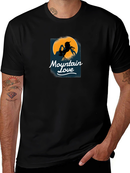 Mountain Love Unicorn Graphic Tee - Black Cotton T-Shirt