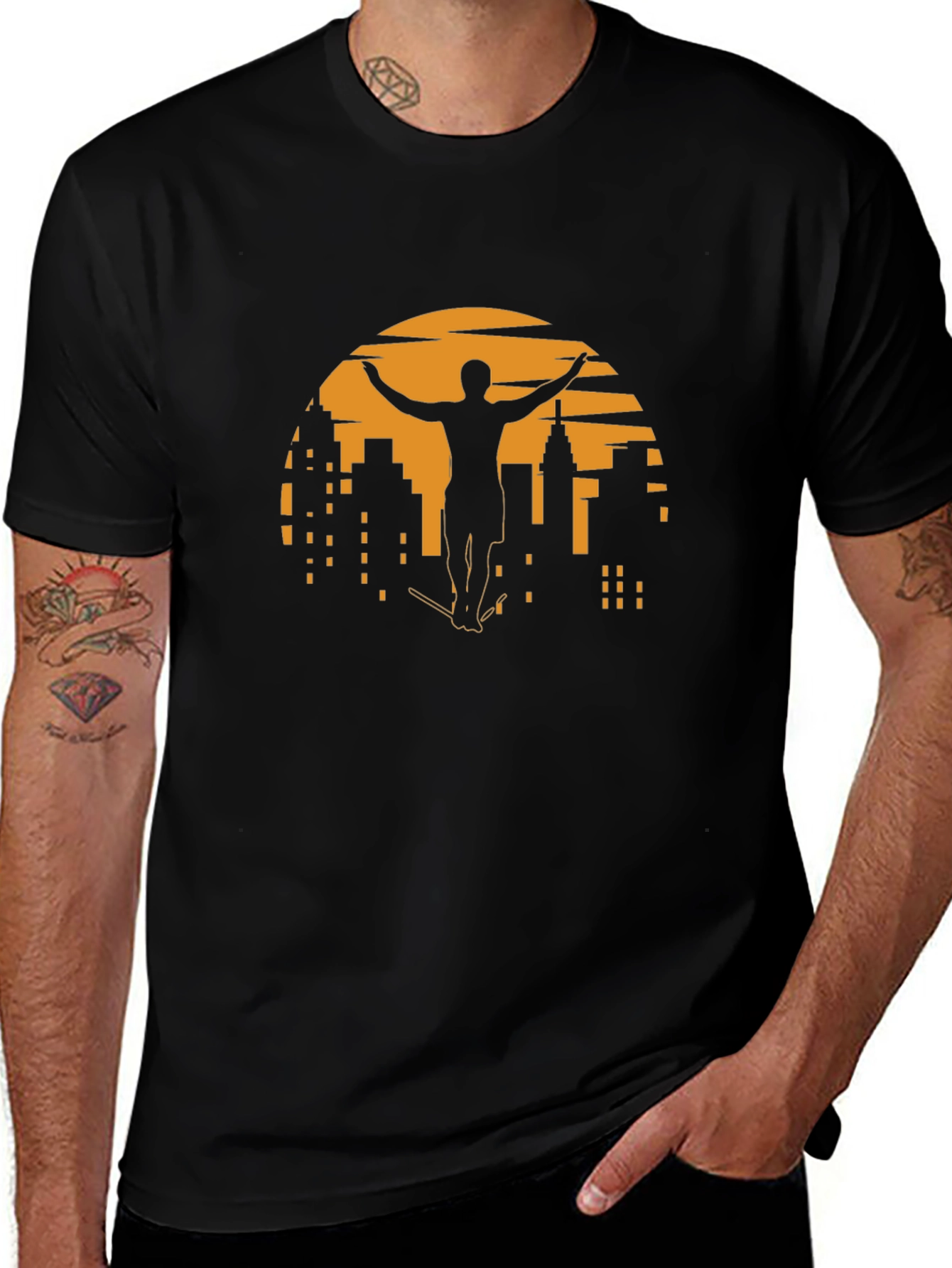 Sunset City Skateboarder Graphic Tee - Black