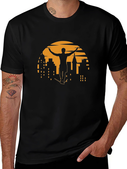 Sunset City Skateboarder Graphic Tee - Black