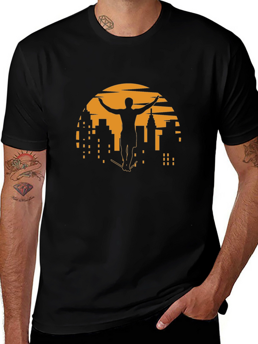 Sunset City Skateboarder Graphic Tee - Black