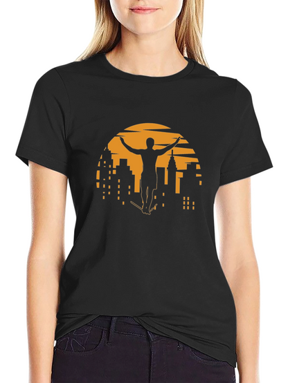 Sunset City Skateboarder Graphic Tee - Black
