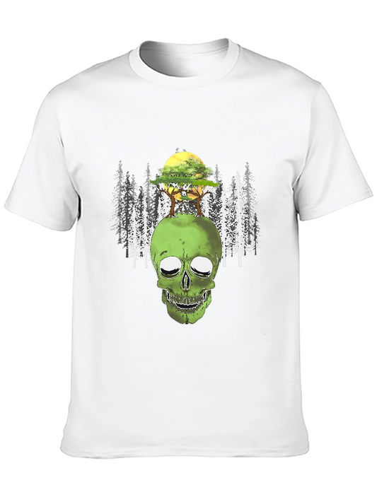 Skull and Forest Graphic Tee - Black Cotton Blend