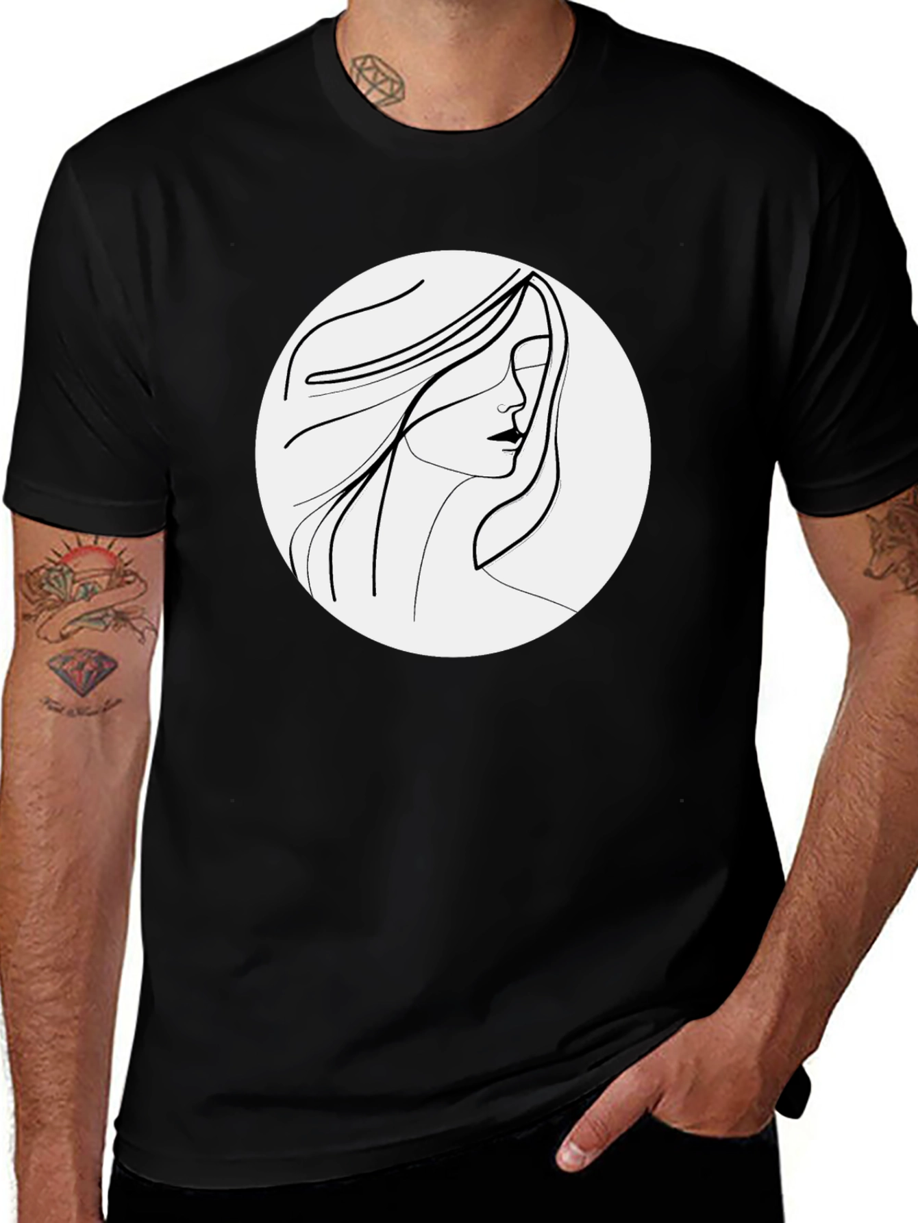 Minimalist Woman Portrait Black T-Shirt