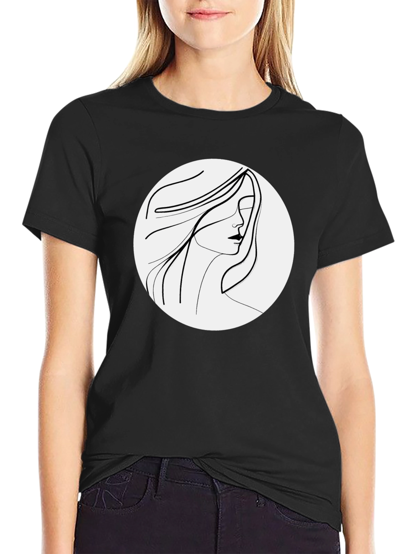 Minimalist Woman Portrait Black T-Shirt