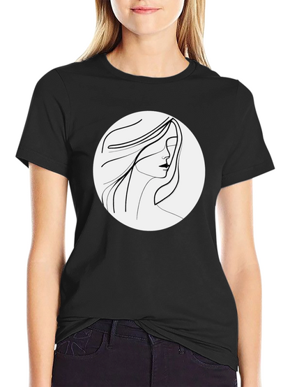 Minimalist Woman Portrait Black T-Shirt