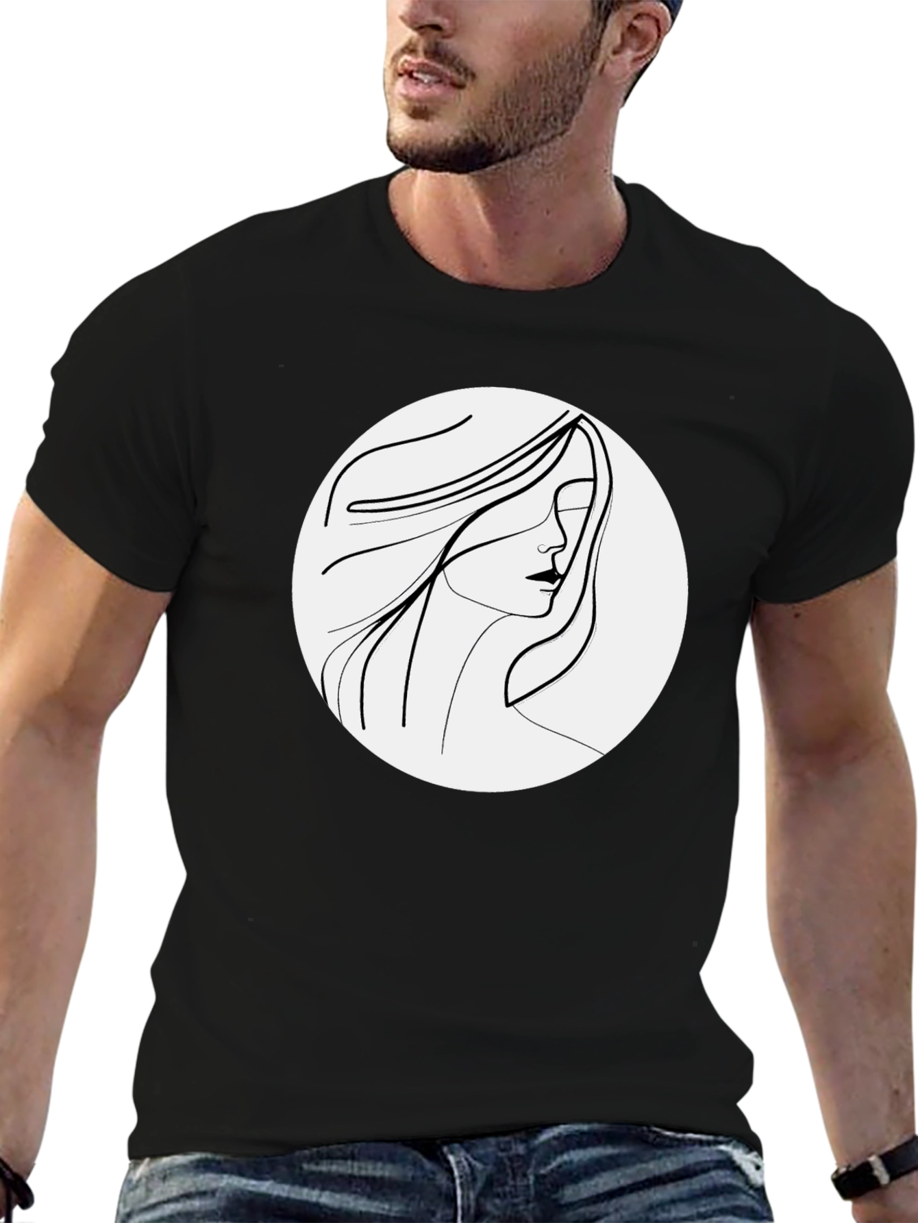 Minimalist Woman Portrait Black T-Shirt
