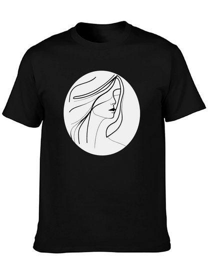 Minimalist Woman Portrait Black T-Shirt