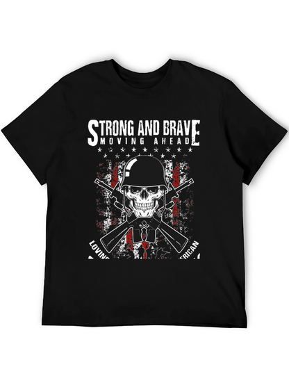 Strong & Brave Patriotic Skull Graphic T-Shirt
