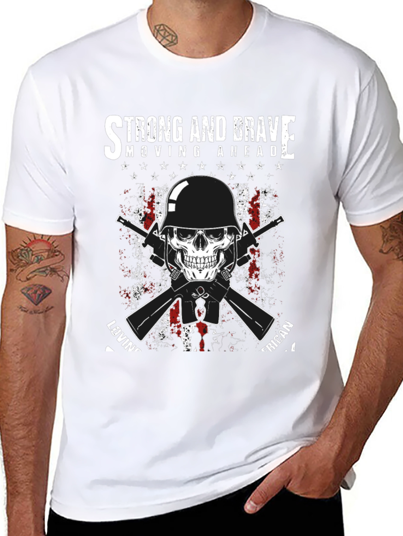 Strong & Brave Patriotic Skull Graphic T-Shirt