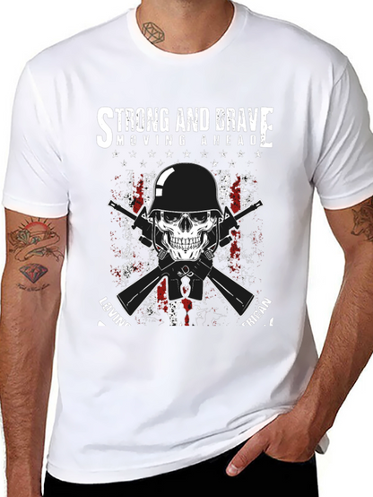 Strong & Brave Patriotic Skull Graphic T-Shirt